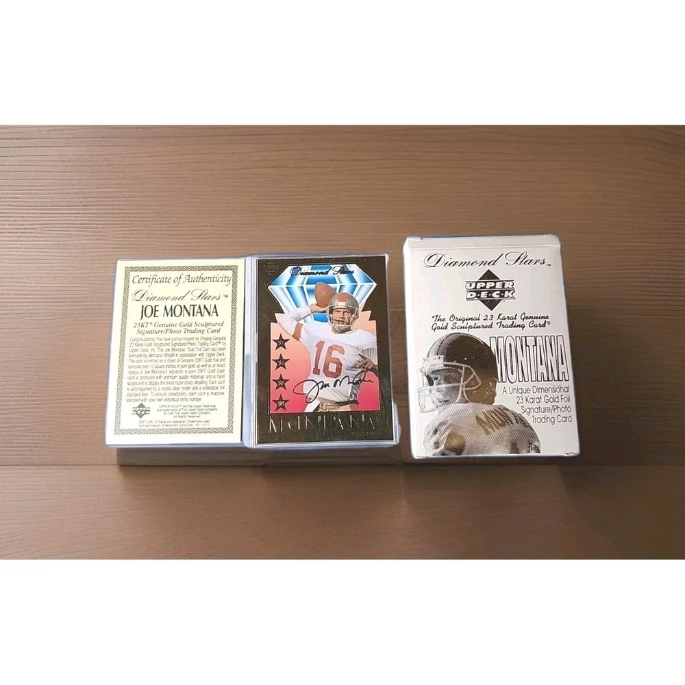 1995 Joe Montana COA Upper Deck 23KT Gold Diamond Stars w/Box & Serial #3227
